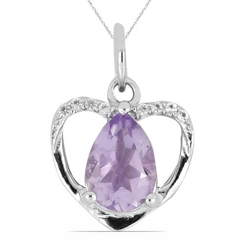 BUY STERLING SILVER REAL ROSE DE FRANCE GEMSTONE HEART PENDANT